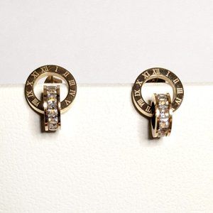 Designer Inspired Rose Gold Love Earrings with Roman Numerals & Cubic Zirconia